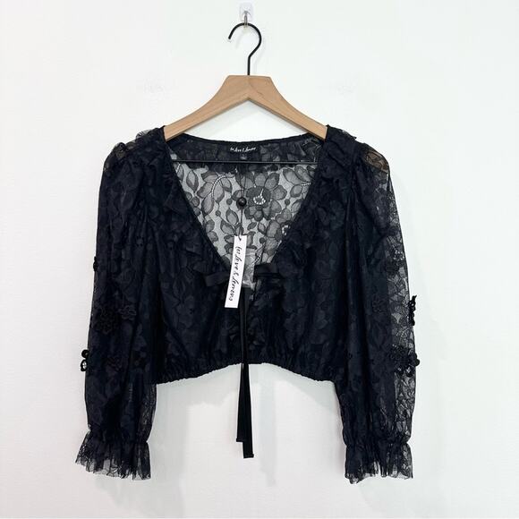 For Love & Lemons Loretta Cropped Blouse Lace Black NWT size Large - Picture 1 of 9